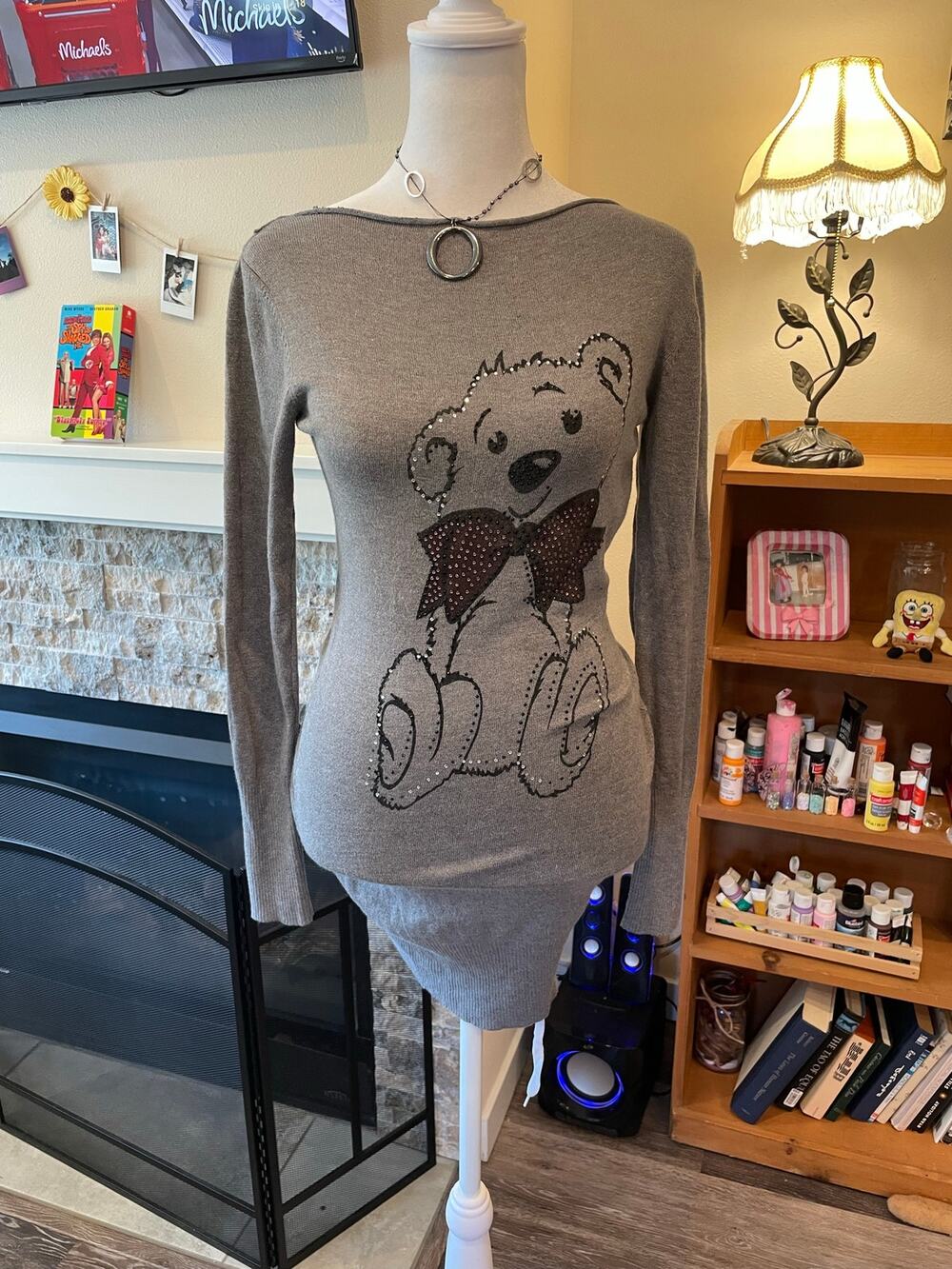 grey teddy bear sweater dress